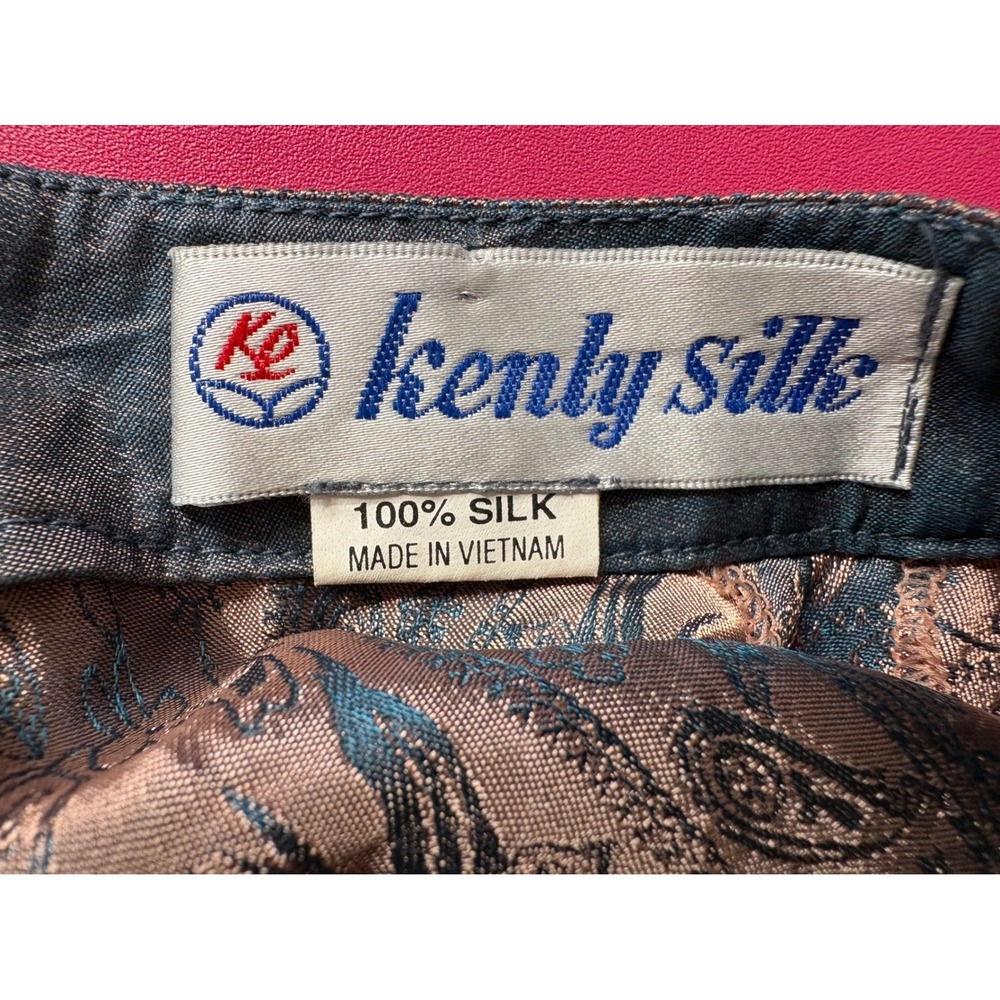 KENLY SILK Blue Bronze Brocade Vietnamese Ao Dai Maxi Dress L Frog Buttons Luxe - Picture 3 of 12